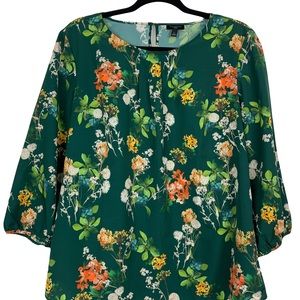 TALBOTS Green floral blouse top 3/4 sleeves women’s large petite